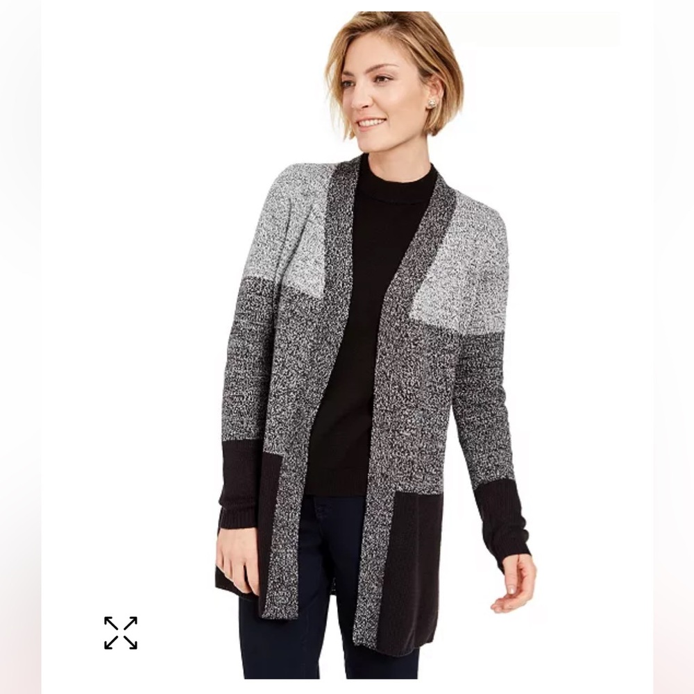 Karen Scott Colorblocked Open-Front Cardigan SMALL